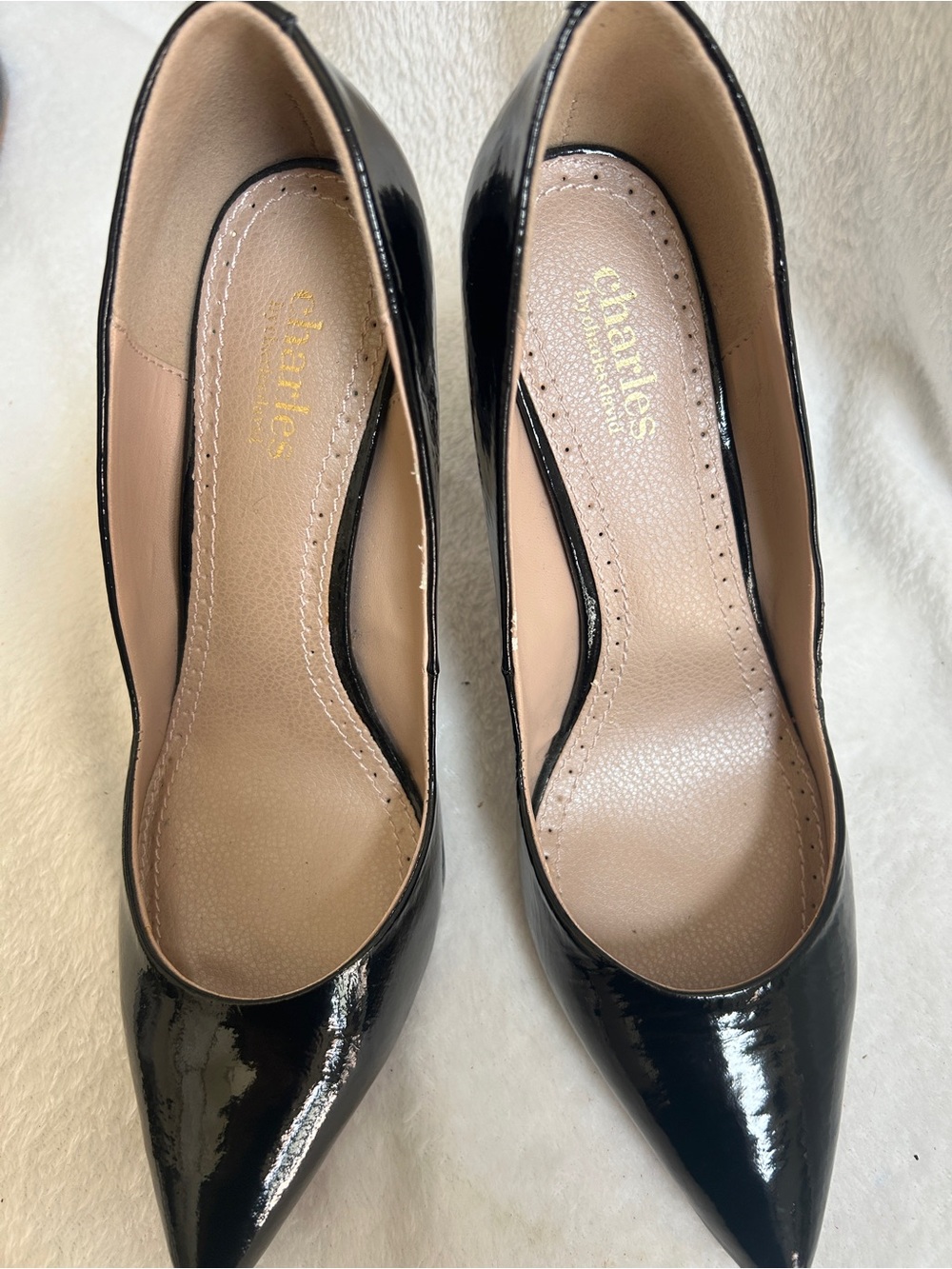 Charles David Black Patent Pointed Toe Pumps
